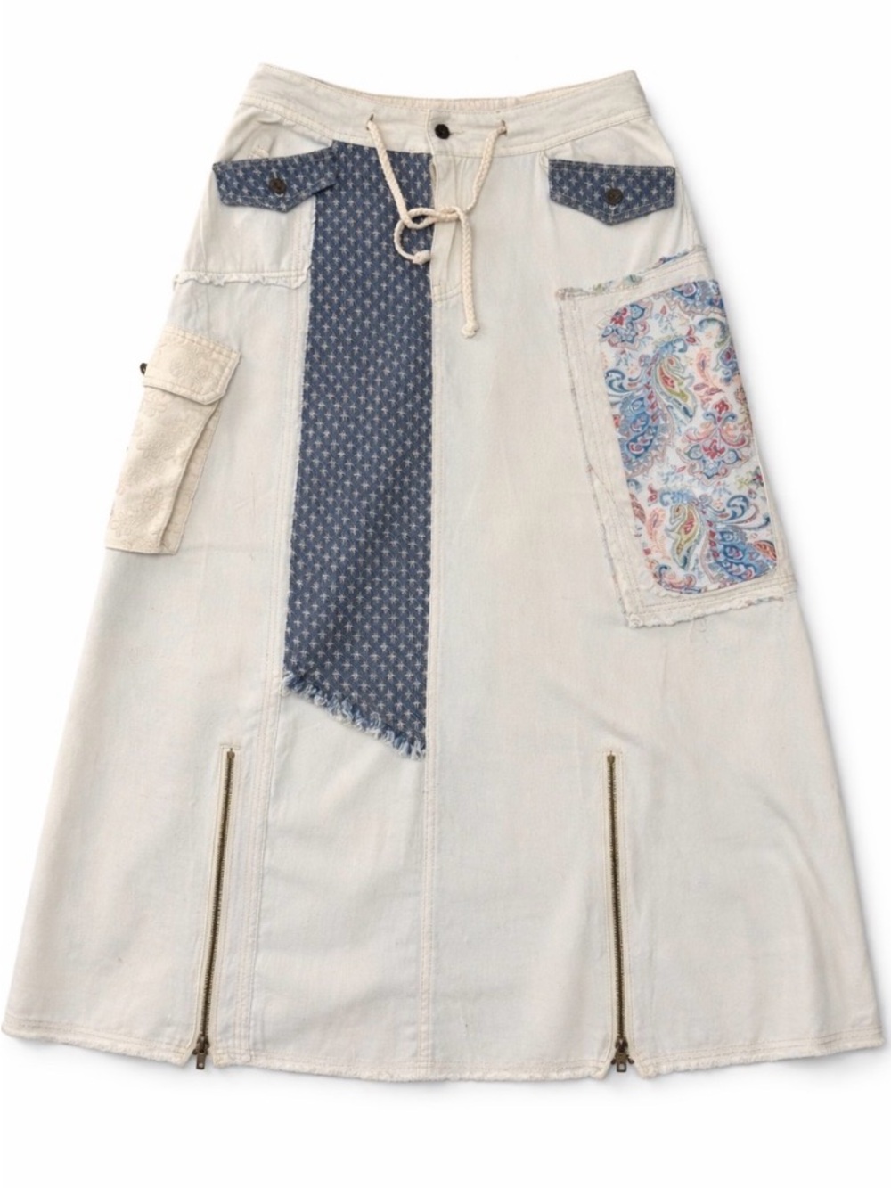 NEW 🔥 POL Patchwork Boho Maxi Skirt Cargo Utility Cottagecore Festival S